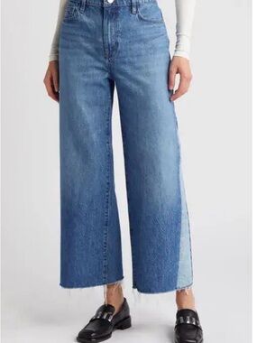 FRAME Le Jane Raw Hem Crop Wide Leg Jeans Medium Wash Size 29